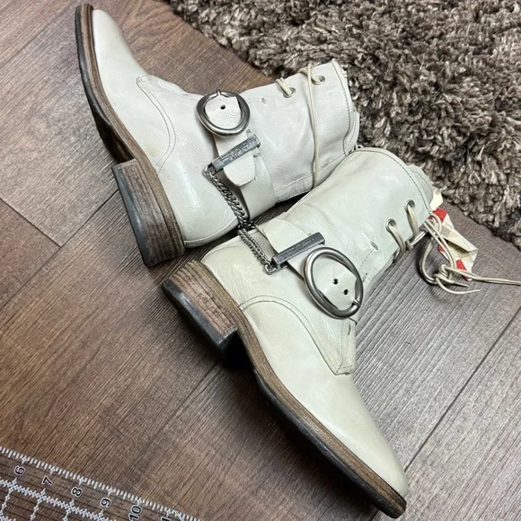 A.S.98 Faust Off-White Lace-Up Moto Leather Boots 
Size 37EU Women - Picture 2 of 16